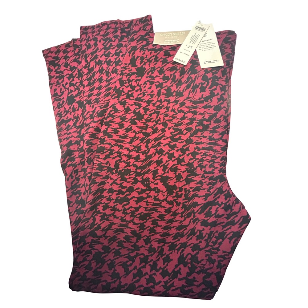Chico's Juliet Slim Leg Pants Women 1.5T 10T Red Black Abstract So Slimming
